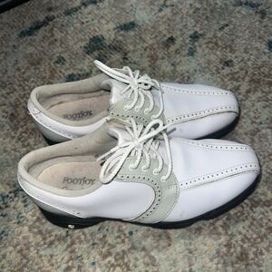 FootJoy Woman's 8 M Green Joys Golf Shoes Flex Zone Saddle White And Sage.
